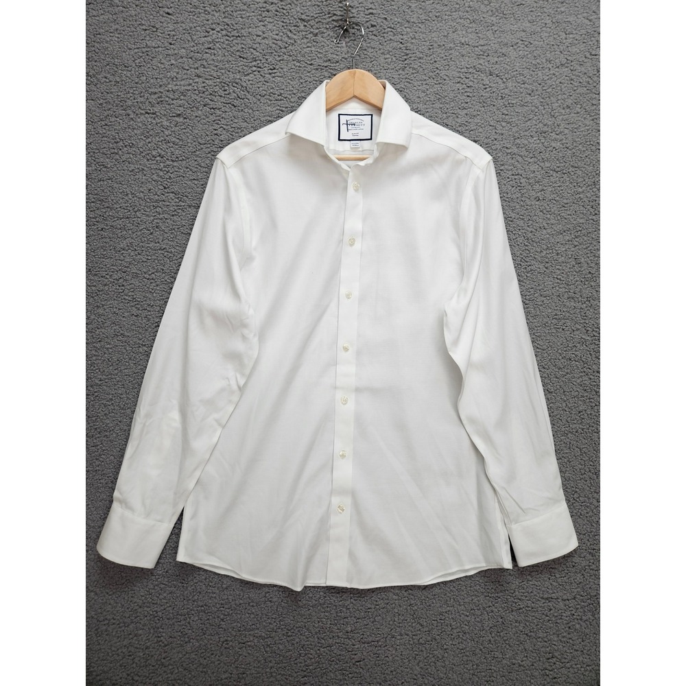 Charles Tyrwhitt Dress Shirt 15.5/34 White Slim Non-Iron Cotton Business Formal